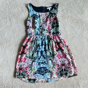 Multicolor Floral Mini Dress with Back Zipper